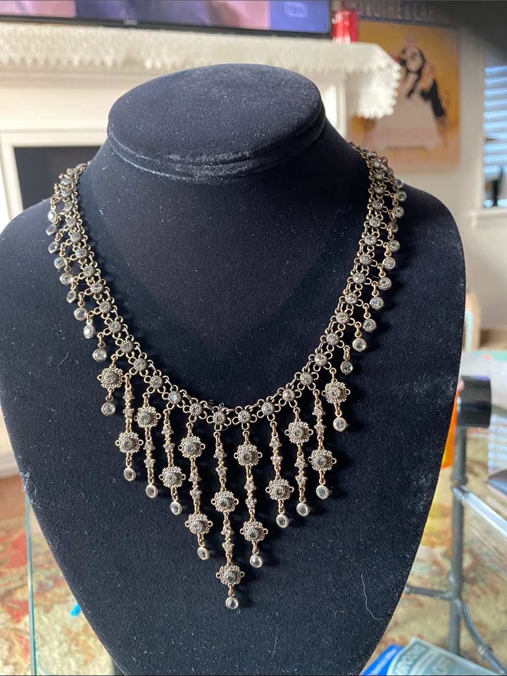 Antique-Style Gold Tone Filigree Fringe Necklace - Women's Jewelry